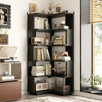 6-tier Corner Bookshelf, Space-saving Display Shelving Unit