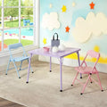 FurnitureR Kids Table and Chair Set, 3-Piece Metal Folding Table with 2 Chairs, Compact Play Table Set for Toddler Room, Playroom, Bedroom, Indoor Use