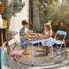 FurnitureR Set Tavolo e Sedie per Bambini, Tavolo Pieghevole in Metallo a 3 Pezzi con 2 Sedie, Set Tavolo da Gioco Compatto per Stanza dei Bambini, Sala Giochi, Camera da Letto, Uso Interno