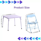 FurnitureR Set Tavolo e Sedie per Bambini, Tavolo Pieghevole in Metallo a 3 Pezzi con 2 Sedie, Set Tavolo da Gioco Compatto per Stanza dei Bambini, Sala Giochi, Camera da Letto, Uso Interno