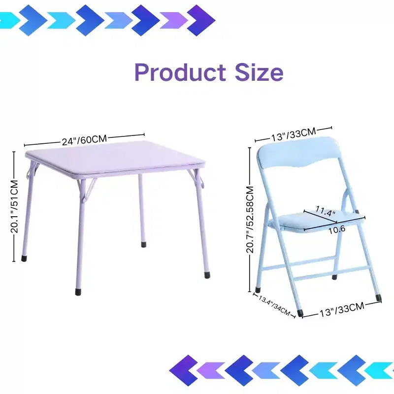 FurnitureR Set Tavolo e Sedie per Bambini, Tavolo Pieghevole in Metallo a 3 Pezzi con 2 Sedie, Set Tavolo da Gioco Compatto per Stanza dei Bambini, Sala Giochi, Camera da Letto, Uso Interno