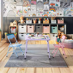 FurnitureR Set Tavolo e Sedie per Bambini, Tavolo Pieghevole in Metallo a 3 Pezzi con 2 Sedie, Set Tavolo da Gioco Compatto per Stanza dei Bambini, Sala Giochi, Camera da Letto, Uso Interno