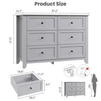 Cassettiera a 6 cassetti per camera da letto, Comò in legno da 120 cm con pomelli in metallo, Porta TV, Organizzatore per vestiti per camera da letto, Marrone
