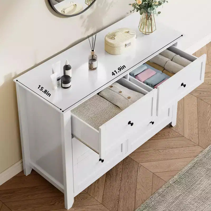 Cassettiera a 6 cassetti per camera da letto, Comò in legno da 120 cm con pomelli in metallo, Porta TV, Organizzatore per vestiti per camera da letto, Marrone