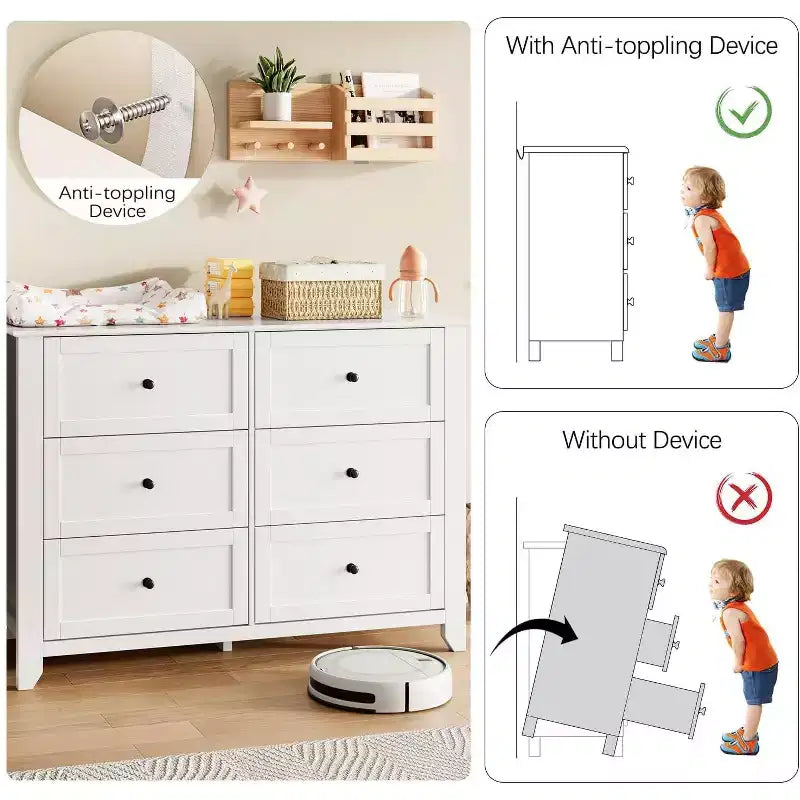 Cassettiera a 6 cassetti per camera da letto, Comò in legno da 120 cm con pomelli in metallo, Porta TV, Organizzatore per vestiti per camera da letto, Marrone