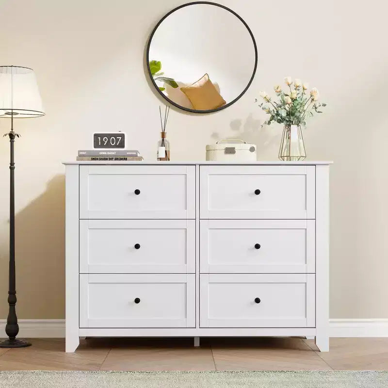 Cassettiera a 6 cassetti per camera da letto, Comò in legno da 120 cm con pomelli in metallo, Porta TV, Organizzatore per vestiti per camera da letto, Marrone