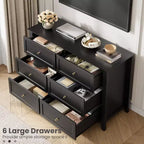 Cassettiera a 6 cassetti per camera da letto, Comò in legno da 120 cm con pomelli in metallo, Porta TV, Organizzatore per vestiti per camera da letto, Marrone