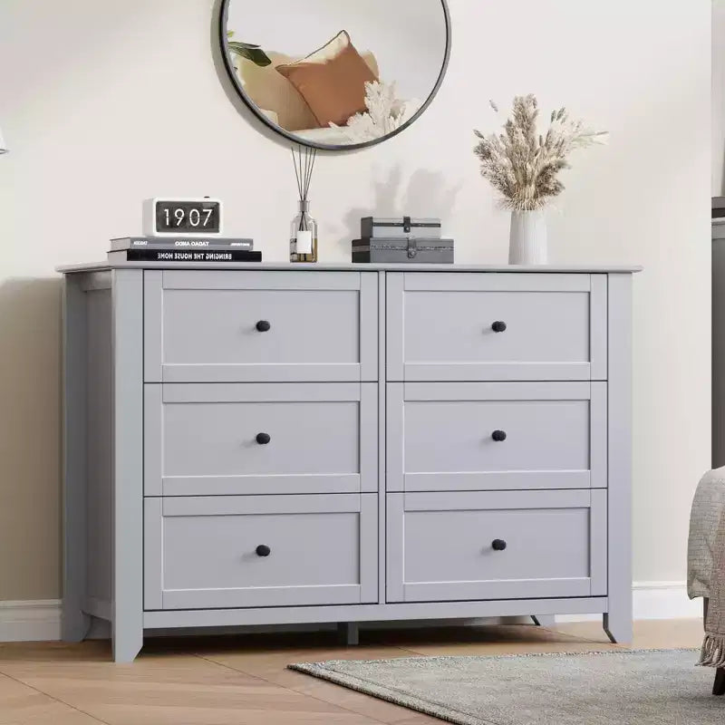 Cassettiera a 6 cassetti per camera da letto, Comò in legno da 120 cm con pomelli in metallo, Porta TV, Organizzatore per vestiti per camera da letto, Marrone
