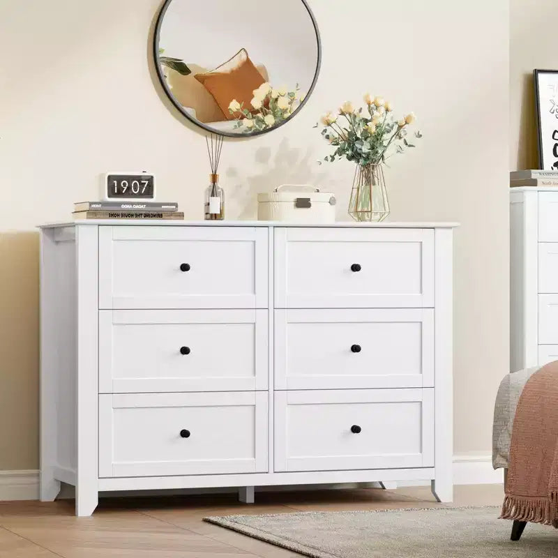Cassettiera a 6 cassetti per camera da letto, Comò in legno da 120 cm con pomelli in metallo, Porta TV, Organizzatore per vestiti per camera da letto, Marrone