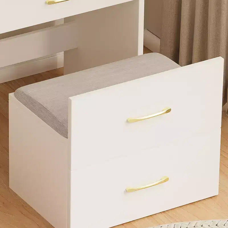 Scrivania toeletta e comodino ribaltabile 3-in-1, compatto con contenitore, piano in vetro