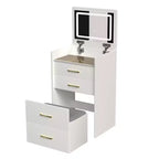 Scrivania toeletta e comodino ribaltabile 3-in-1, compatto con contenitore, piano in vetro