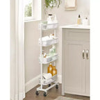 SONGMICS Carrello Salvaspazio Sottile, Carrello da Cucina a 4 Piani con Ruote, Cestelli Flessibili, Carrello Sottile per Cucina, Bagno, Facile da Montare, Bianco