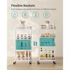 SONGMICS Carrello Salvaspazio Sottile, Carrello da Cucina a 4 Piani con Ruote, Cestelli Flessibili, Carrello Sottile per Cucina, Bagno, Facile da Montare, Bianco
