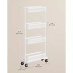 SONGMICS Carrello Salvaspazio Sottile, Carrello da Cucina a 4 Piani con Ruote, Cestelli Flessibili, Carrello Sottile per Cucina, Bagno, Facile da Montare, Bianco