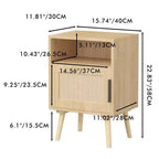 Comodino FurnitureR in MDF effetto legno naturale con anta in canna, comodino con ripiano aperto e armadietto, gambe affusolate per la camera da letto