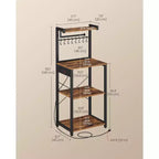 VASAGLE Scaffale da Forno da Cucina con Presa Elettrica, Mobile Caffè a 4 Livelli con 8 Ganci a S, Supporto per Microonde, Ripiano Regolabile