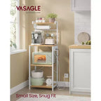 VASAGLE Scaffale da Forno da Cucina con Presa Elettrica, Mobile Caffè a 4 Livelli con 8 Ganci a S, Supporto per Microonde, Ripiano Regolabile
