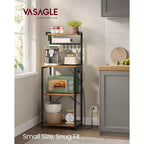 VASAGLE Scaffale da Forno da Cucina con Presa Elettrica, Mobile Caffè a 4 Livelli con 8 Ganci a S, Supporto per Microonde, Ripiano Regolabile