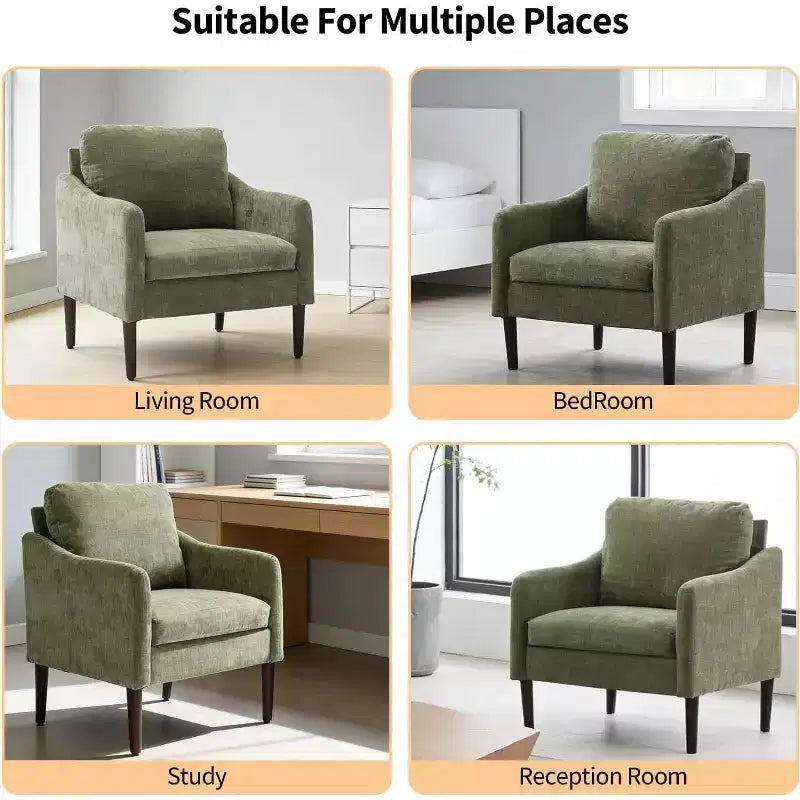 Fauteuil d'appoint moderne du milieu du siècle, fauteuil en tissu chenille avec accoudoirs incurvés, fauteuil de lecture rembourré, fauteuil canapé nuage pour salon, 4 couleurs