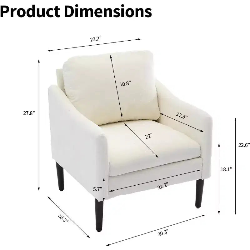 Fauteuil d'appoint moderne du milieu du siècle, fauteuil en tissu chenille avec accoudoirs incurvés, fauteuil de lecture rembourré, fauteuil canapé nuage pour salon, 4 couleurs