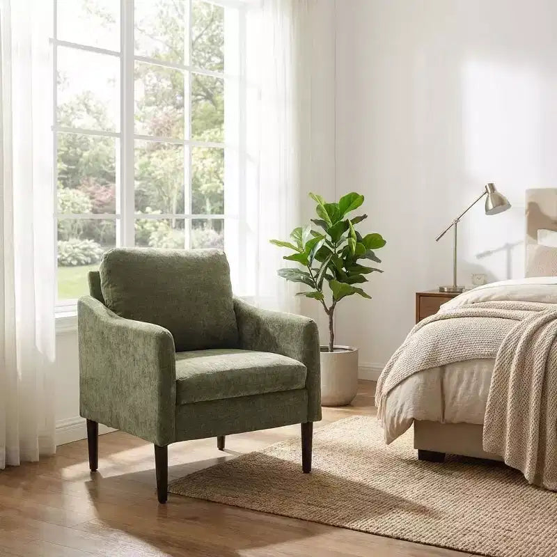 Fauteuil d'appoint moderne du milieu du siècle, fauteuil en tissu chenille avec accoudoirs incurvés, fauteuil de lecture rembourré, fauteuil canapé nuage pour salon, 4 couleurs