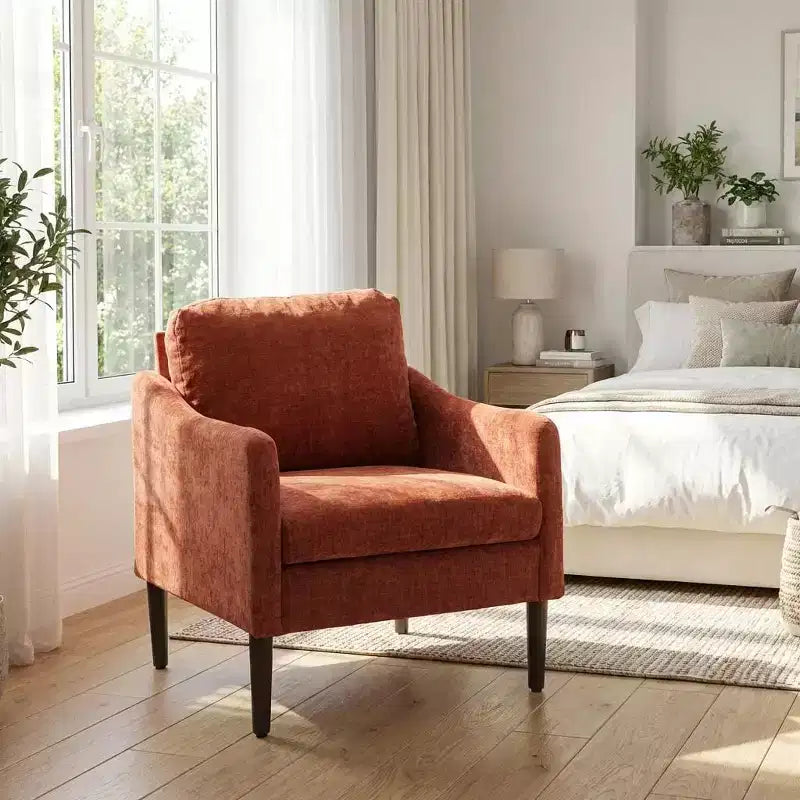 Fauteuil d'appoint moderne du milieu du siècle, fauteuil en tissu chenille avec accoudoirs incurvés, fauteuil de lecture rembourré, fauteuil canapé nuage pour salon, 4 couleurs