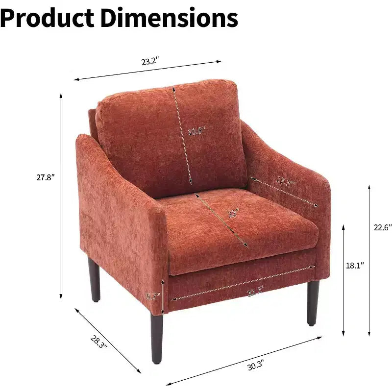 Fauteuil d'appoint moderne du milieu du siècle, fauteuil en tissu chenille avec accoudoirs incurvés, fauteuil de lecture rembourré, fauteuil canapé nuage pour salon, 4 couleurs