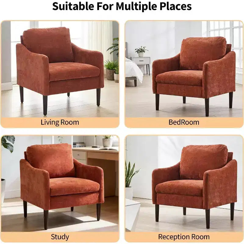 Fauteuil d'appoint moderne du milieu du siècle, fauteuil en tissu chenille avec accoudoirs incurvés, fauteuil de lecture rembourré, fauteuil canapé nuage pour salon, 4 couleurs