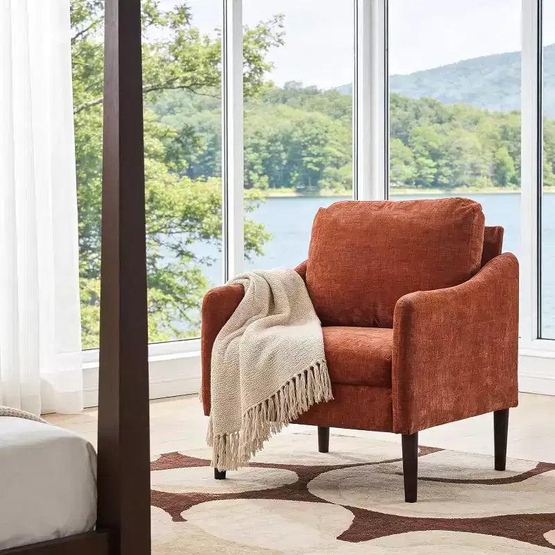 Fauteuil d'appoint moderne du milieu du siècle, fauteuil en tissu chenille avec accoudoirs incurvés, fauteuil de lecture rembourré, fauteuil canapé nuage pour salon, 4 couleurs