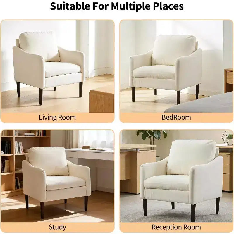 Fauteuil d'appoint moderne du milieu du siècle, fauteuil en tissu chenille avec accoudoirs incurvés, fauteuil de lecture rembourré, fauteuil canapé nuage pour salon, 4 couleurs
