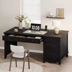 53.5 Farmhouse Computer Desk w/ Charging Station & File Cabinet, Rustic Wooden Executive Workstation with Storage Drawers for Home Office