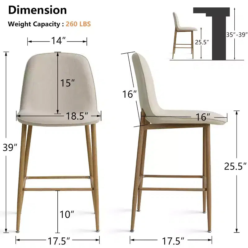 Sgabello da Bar Moderno ad Altezza Bancone con Schienale, Sgabello da Cucina senza Braccioli con Altezza Seduta di 65 cm e Gambe in Metallo con Finitura Naturale - Panipeachy