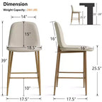 Sgabello da Bar Moderno ad Altezza Bancone con Schienale, Sgabello da Cucina senza Braccioli con Altezza Seduta di 65 cm e Gambe in Metallo con Finitura Naturale - Panipeachy