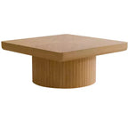 Tavolino quadrato da salotto, piano impiallacciato in legno con motivo a parquet, legno naturale