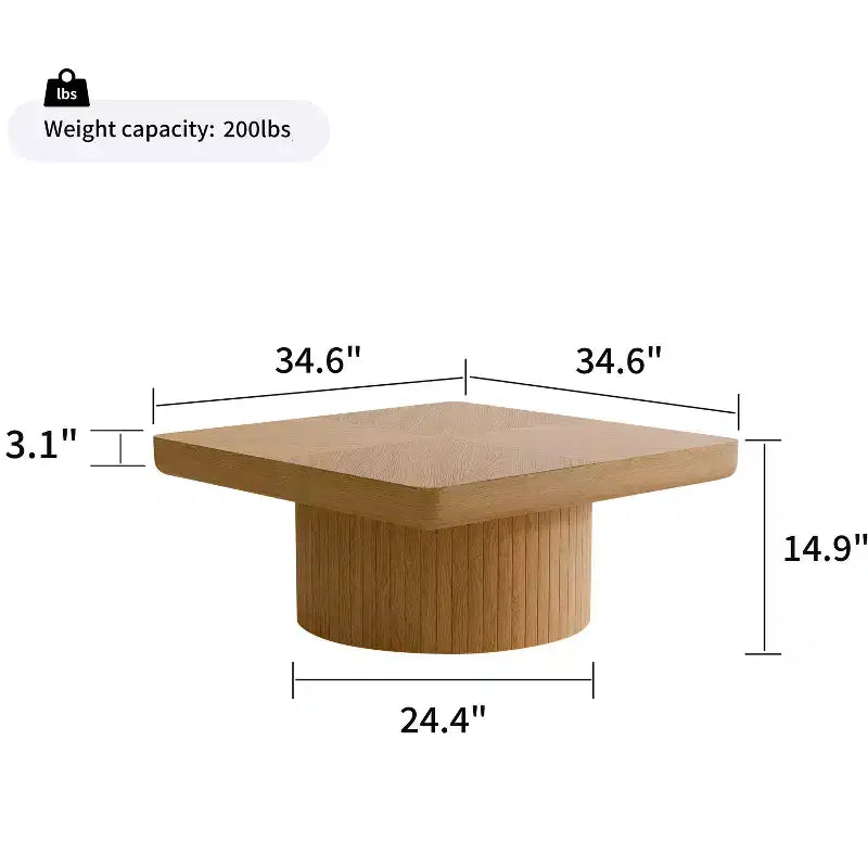 Tavolino quadrato da salotto, piano impiallacciato in legno con motivo a parquet, legno naturale