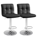 HomeRoots Set of Two Black and Silver Faux Leather and Aluminum Adjustable Height Swivel Bar Chairs