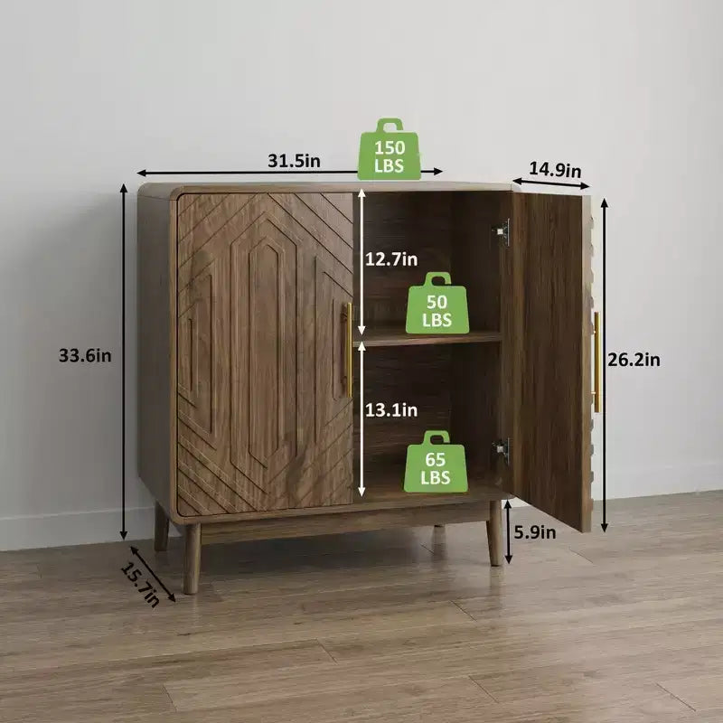 JVNOXK Buffet 2 portes sculpté avec étagères réglables pour salon et cuisine