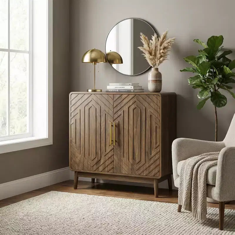 JVNOXK Buffet 2 portes sculpté avec étagères réglables pour salon et cuisine