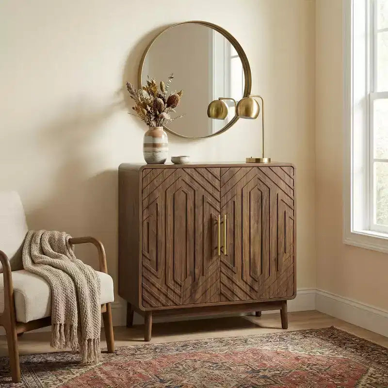 JVNOXK Buffet 2 portes sculpté avec étagères réglables pour salon et cuisine