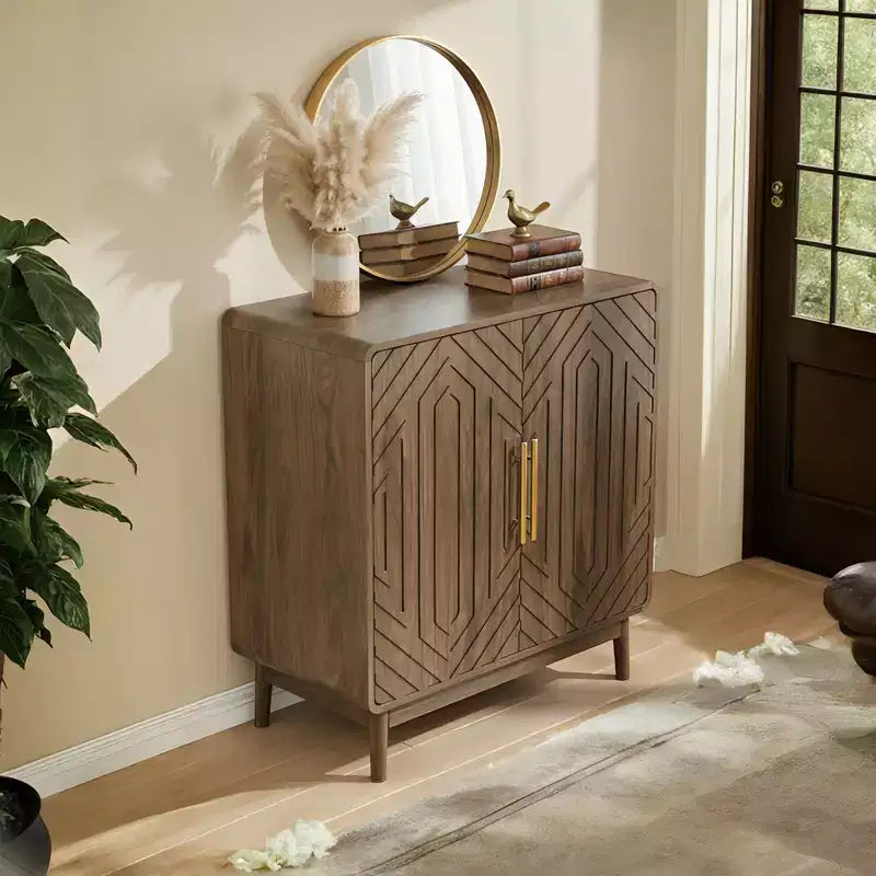 JVNOXK Buffet 2 portes sculpté avec étagères réglables pour salon et cuisine