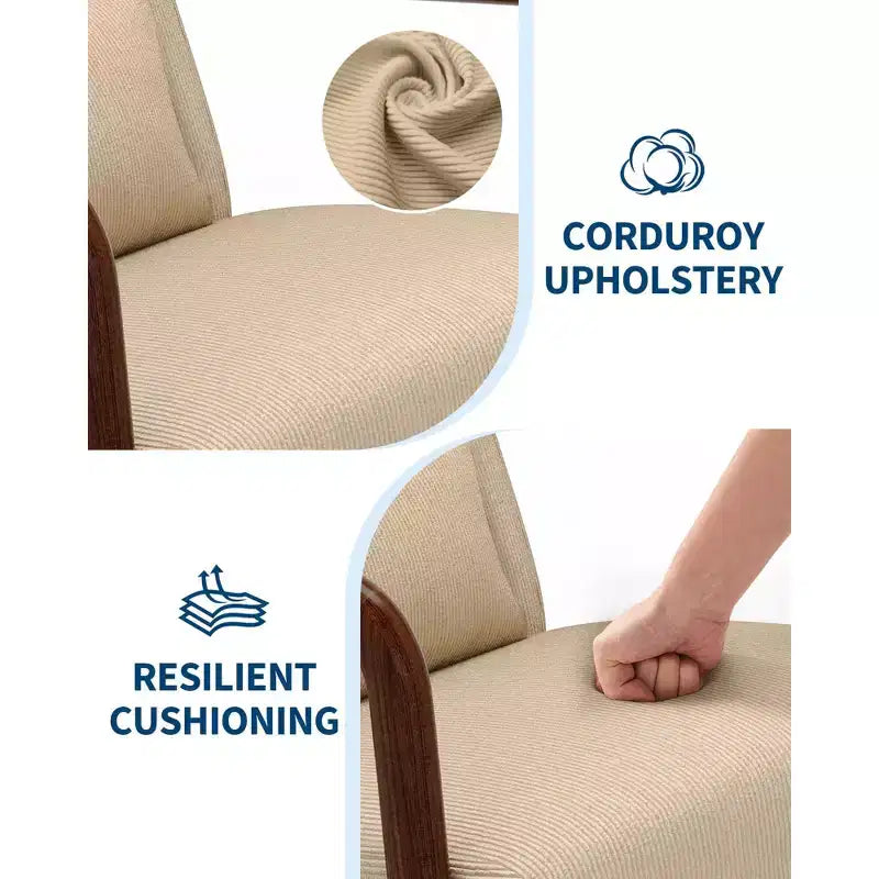 Poltrona di design moderno di metà secolo con rivestimento in ciniglia e cuscino lombare rimovibile, sedia da lettura in legno massello per soggiorno, camera da letto