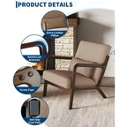 Poltrona di design moderno di metà secolo con rivestimento in ciniglia e cuscino lombare rimovibile, sedia da lettura in legno massello per soggiorno, camera da letto