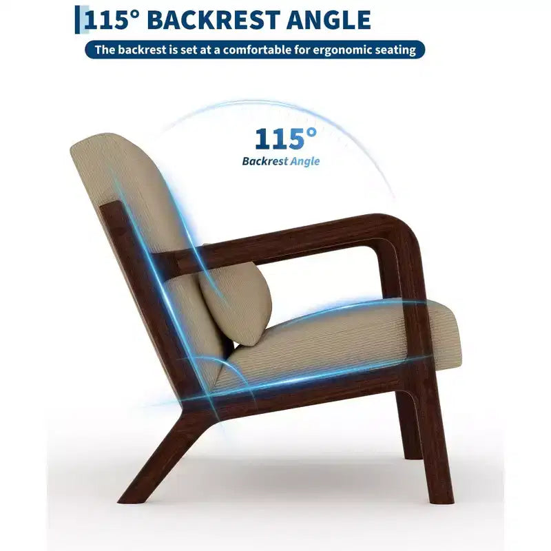 Poltrona di design moderno di metà secolo con rivestimento in ciniglia e cuscino lombare rimovibile, sedia da lettura in legno massello per soggiorno, camera da letto