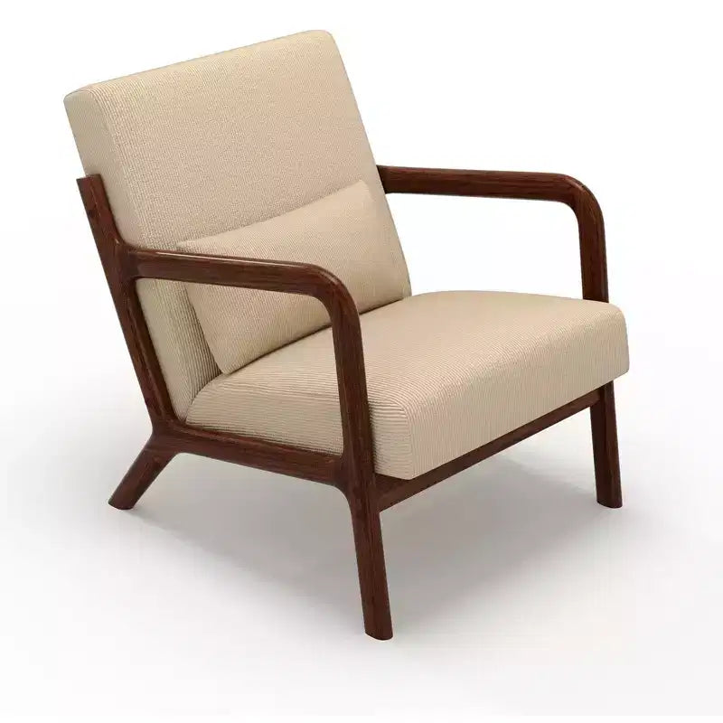 Poltrona di design moderno di metà secolo con rivestimento in ciniglia e cuscino lombare rimovibile, sedia da lettura in legno massello per soggiorno, camera da letto