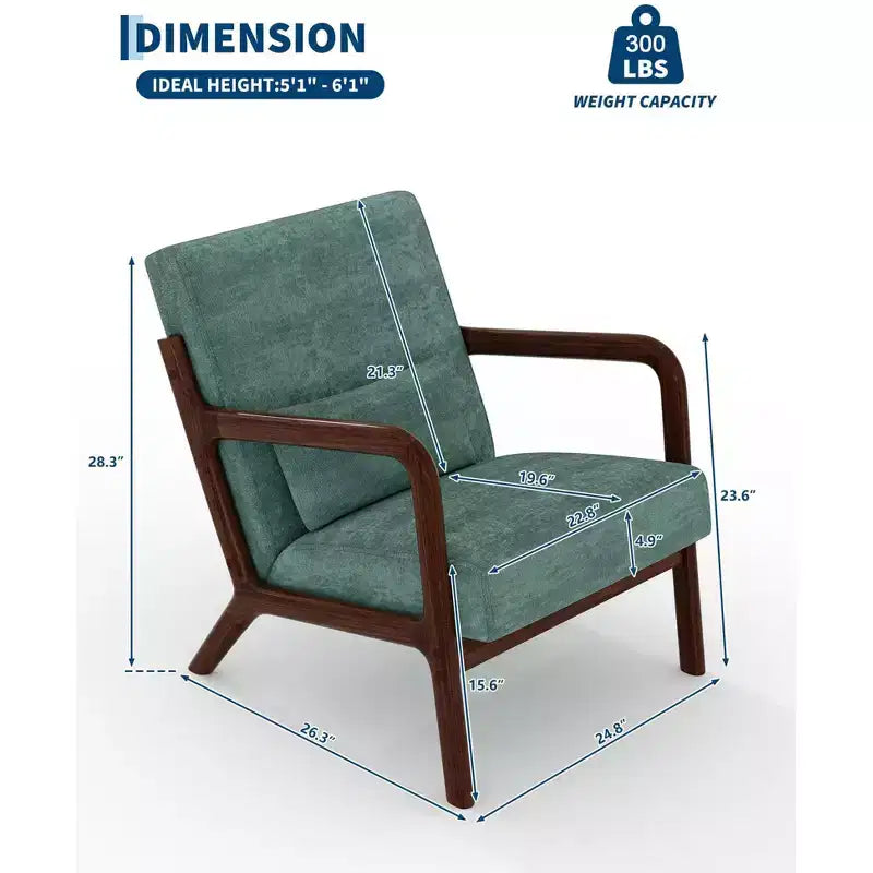 Poltrona di design moderno di metà secolo con rivestimento in ciniglia e cuscino lombare rimovibile, sedia da lettura in legno massello per soggiorno, camera da letto