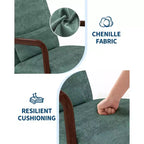 Poltrona di design moderno di metà secolo con rivestimento in ciniglia e cuscino lombare rimovibile, sedia da lettura in legno massello per soggiorno, camera da letto