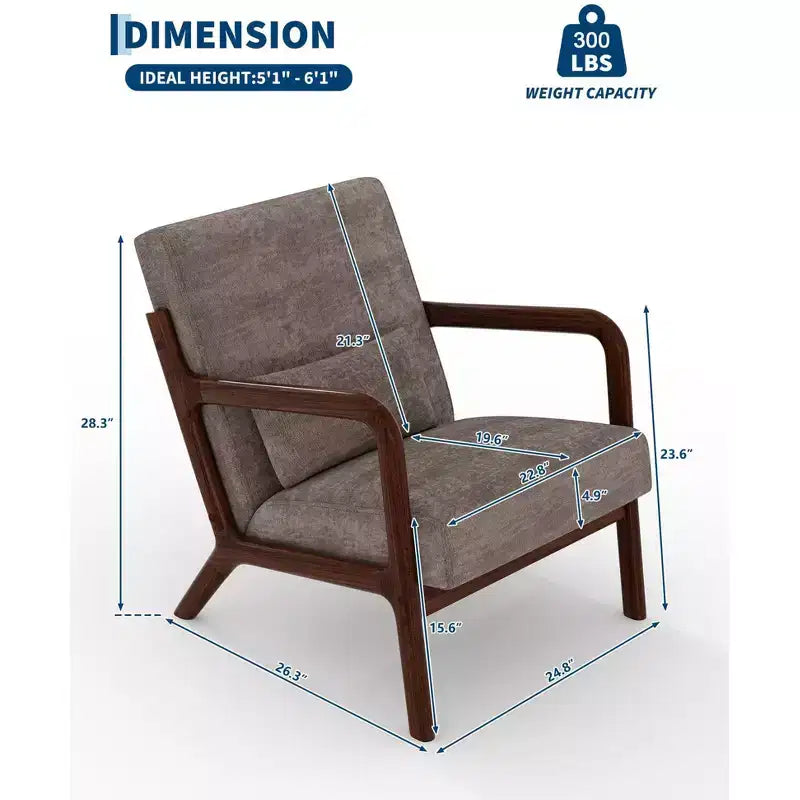 Poltrona di design moderno di metà secolo con rivestimento in ciniglia e cuscino lombare rimovibile, sedia da lettura in legno massello per soggiorno, camera da letto