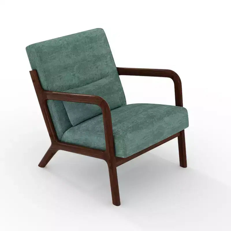 Poltrona di design moderno di metà secolo con rivestimento in ciniglia e cuscino lombare rimovibile, sedia da lettura in legno massello per soggiorno, camera da letto
