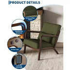 Poltrona di design moderno di metà secolo con rivestimento in ciniglia e cuscino lombare rimovibile, sedia da lettura in legno massello per soggiorno, camera da letto