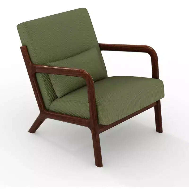 Poltrona di design moderno di metà secolo con rivestimento in ciniglia e cuscino lombare rimovibile, sedia da lettura in legno massello per soggiorno, camera da letto